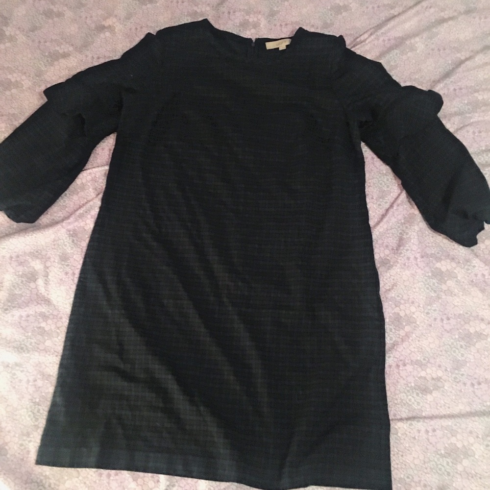 LOFT statement sleeve navy and forest green dress